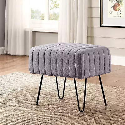 Super Mink Faux Fur Gray Ottoman Bench 19  X 13  X 17  Charcoal Living Room Fo • $63.99