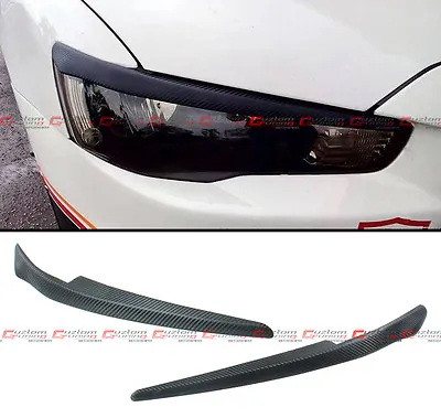 For 08-16 Mitsubishi Lancer Gts Evo X Abs Carbon Texture Headlight Eye Lid Cover • $26.99