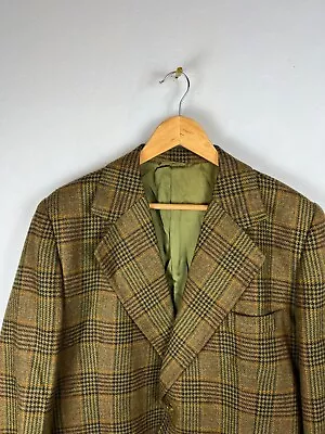 Crombie Mens Medium Blazer Vintage Green Madras Scotland Green Striped 2 Button • $36.97