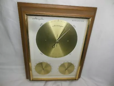 Vintage Wood Brass Wall Airguide 3 Dial Hygrometer Barometer Thermometer Mid Mod • $18.49