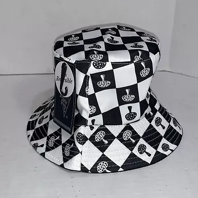 Mushroom Checkered All Over Print Eighty Eight Brand Bucket Hat Reversible Black • $15