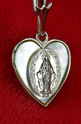 Vintage Catholic  Sterling Silver & Mother Of Pearl Miraculous Medal Pendant • $39.99