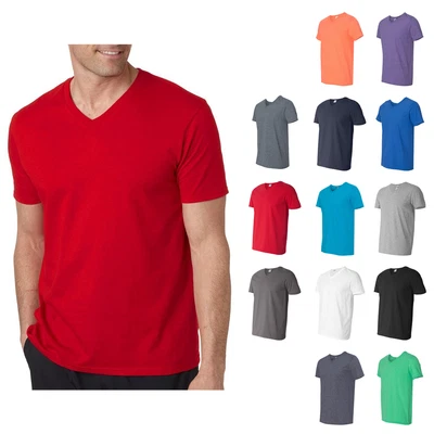 $13.29 • Buy Mens Gildan Softstyle V-Neck T-Shirt Plain Cotton Tee Plain Basic Top 64V00