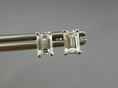 4Ct Emerald Cut VVS1/D Diamond Solitaire Stud Earrings 14K White Gold Finish • $166.46