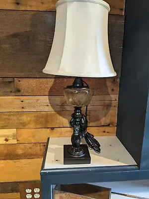 Vintage Ornate Cherub Table Lamp With Glass 24” Works! Incl Shade • $39.99