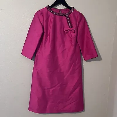 Vintage 50s Pink Silk Womens Beaded Jeweled Neckline Dress Size S • $62.99