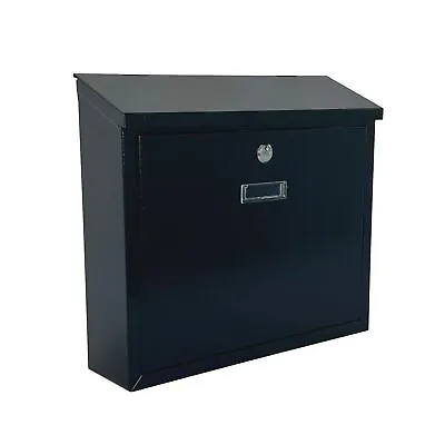 NEW! Black Wall Mounted Lockable Waterproof House Mailbox Postbox • £17.99