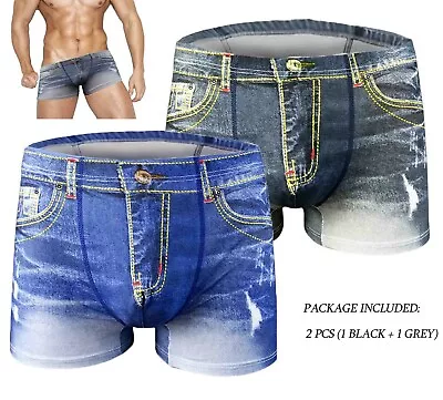 2 Pcs Plus Sexy Men 3D Denim Jeans Shorts Boxers Trunks Briefs Underwear Thong  • $14.99