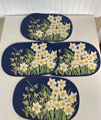Vera Newman Blue Flowers Oval Vinyl Placemats Lot Of Four • $24