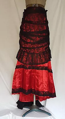 Gallery Serpentine Red Satin Black Lace Victorian Bustle Skirt Goth Gothic • $100