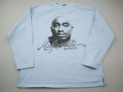 Makaveli Branded Tupac Shirt 2XL Blue Puff Print Long Sleeve Crew Neck Rap Tee • $31.99