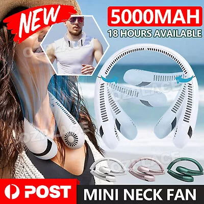 5000Mah Neck Fan Bladeless Hanging Air Cooler Quiet Rechargeable USB Portable AU • $20.85