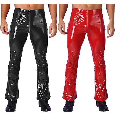 Mens Wetlook Faux Leather Long Pants Bell-Bottoms Trouser Shiny Party Clubwear • $6.15