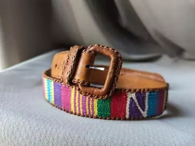 Vintage INDIAN PRINT Handmade Belt 32 Leather SERAPE Native American • $49.95