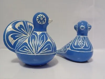 2. Vintage 1960’s Chilean Blue And White Pottery Birds Signed By Pablo Zabal • $109.99