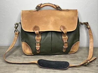 MULHOLLAND BROS Green Brown Vinyl Endurance Carry Luggage Satchel Messenger Bag • $189.99