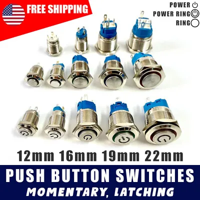 Metal Push Button Switch 12/16/19/22mm Momentary Latching High Head Car Boat LED • $4.99