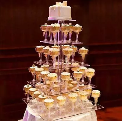 CUPCAKE STAND 5 Tiers Clear Premium Square Crystal Acrylic Birthday Party SALE • $39.31