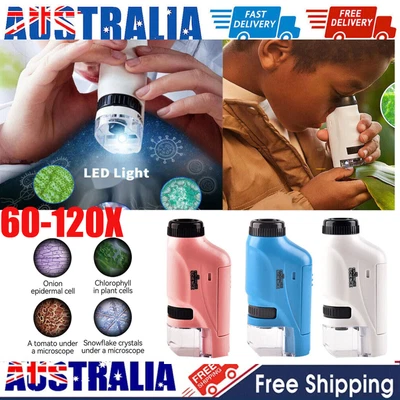$12.06 • Buy 60-120X Portable Kid Pocket Microscope Handheld Magnification Len With LED Light