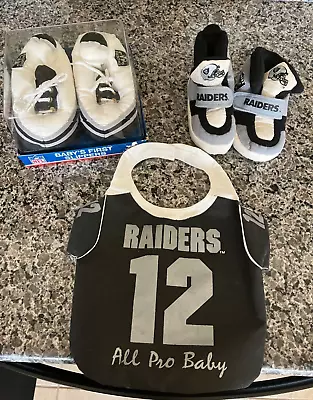 Raiders Baby Items 2 Pairs Of Raiders Slippers Raiders #12 Bib  All Pro Baby  • $49.99