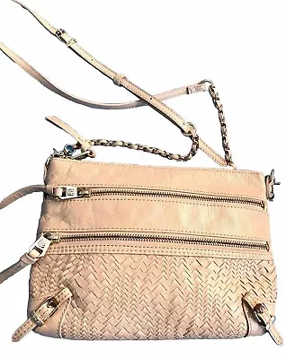 NWOT Elliott Lucca Beige Leather Crossbody Shoulder Bag W/ Gold Chain And Buckle • $24.50