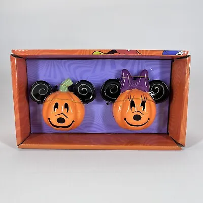 New Disney Mickey Minnie Mouse Pumpkin Halloween Salt And Pepper Shakers • $19.99