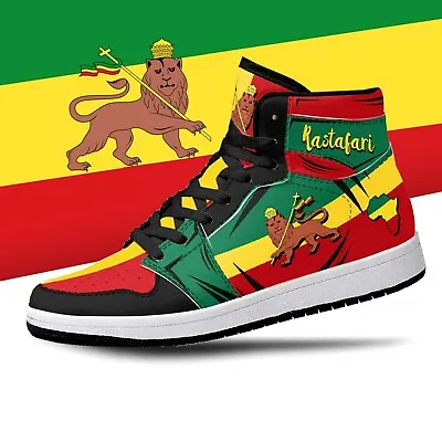 Rastafari Lion Of Judah Black High Tops Rasta Jamaica Premium High Top Sneakers • $99.86