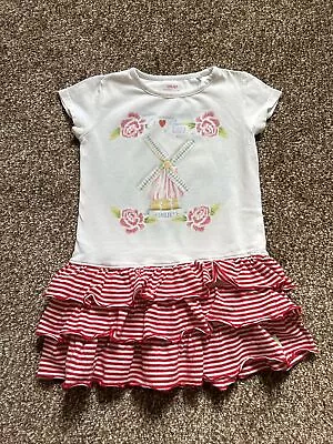 OILILY Girls Short Sleeve Dress White/Red 5 Years Old VGC • £0.99