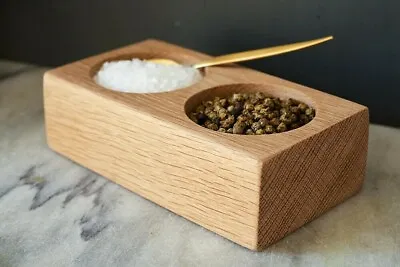 Eco-friendly Salt And Pepper Pinch Pots Handmade From Oak Hardwood. 60mm Holes • £17.99