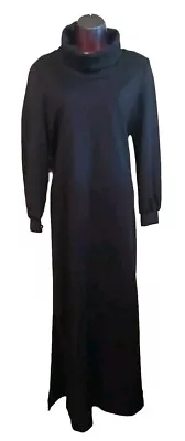 Vtg 70s Hostess Gown Black Long Sleeve Party Cocktail Maxi Dress High Neck Sz 14 • $32