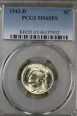 Beautiful GEM 1943-D Jefferson Nickel - PCGS MS65FS! • $19