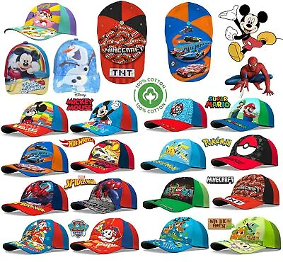 Licensed Character Baseball Cap 100% Cotton Summer Hat 3-7 Years Kids Boys Gift • £9.49