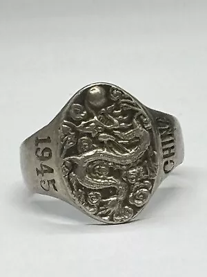 Vintage 1945 Serviceman's Souvenir Silver Chinese Dragon Ring Adjustble • $160