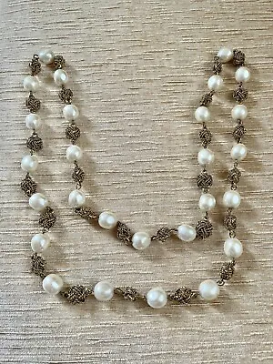 Dabby Reid Fashion Custome Jewelry Long Necklace Gold Tone With Pearls • $35.50