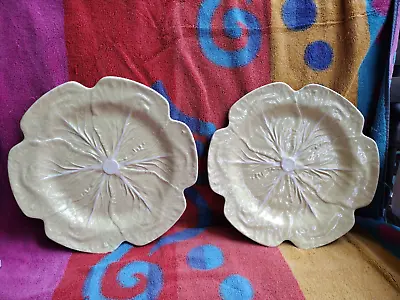 2 Bordallo Pinheiro Pale Yellow Cabbage Charger Service Dinner Plates 12” • $125.98