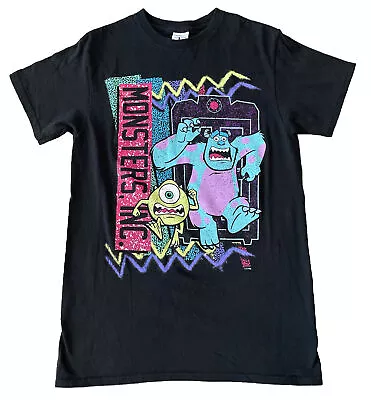 Monsters Inc. Disney Retro Neon Black Graphic T-Shirt Mens Small • $20