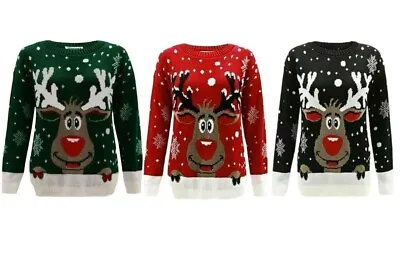 Unisex Men Women Knitted Rudolph Reindeer Christmas Jumper Novelty Xmas Sweater • £13.99