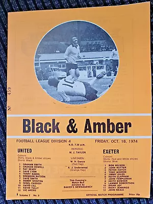 Cambridge United V Exeter City. 18th October 1974. Division 4. Very Good Cond. • £3.99