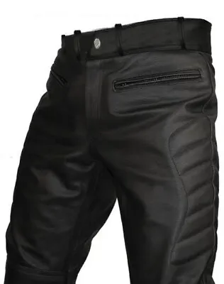 Mens Leather Pants Bikers Style Real Black Leather Jeans Motorcycle Trousers • $89.63
