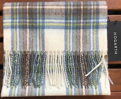 Hogarth Lambswool Muted Blue Dress Stewart Scarf - Made In Scotland - 1485-AW • £20