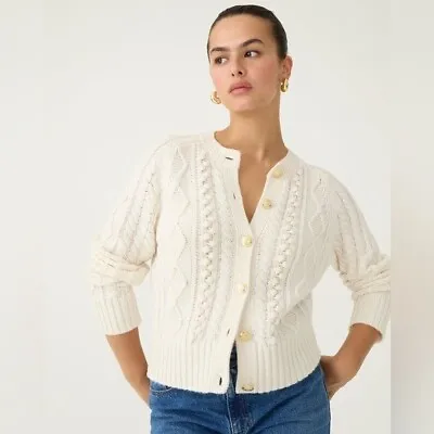 J. Crew Cable Knit Cardigan Sweater Lambswool Knit In Ivory Cream Size 3X Plus • $75