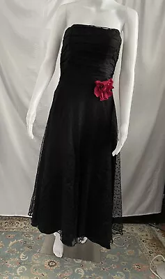 1990s Scott McClintock Dress 6 Black Strapless Dotted Swiss Tea Length Party • $49