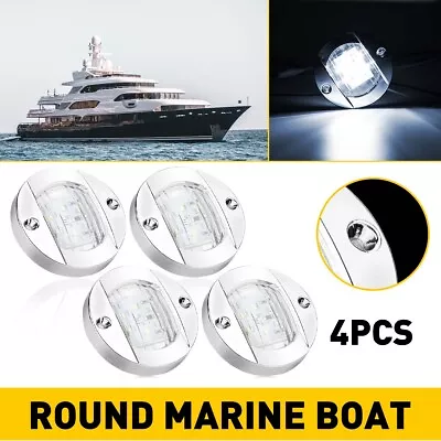 4x Marine Boat Round White LED Courtesy Light Cabin Deck Walkway Stair Light 12V • $12.99