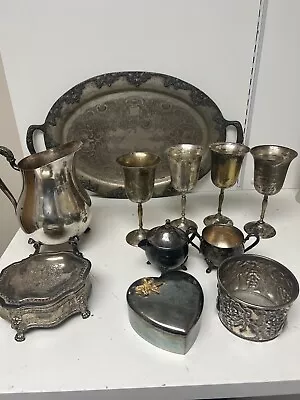 Lot Of 13 Pieces Of Silver Plated Serving Jewelry Wine Pieces Some Marked • $101.06