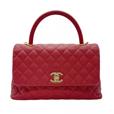 Auth CHANEL Coco Handle 29 Handbag Shoulder Bag Red/Gold Caviar Skin - Z0578 • $7973.26