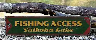 Custom Lake House Fishing Access Sign - Rustic Hand Made Vintage Wood • $54