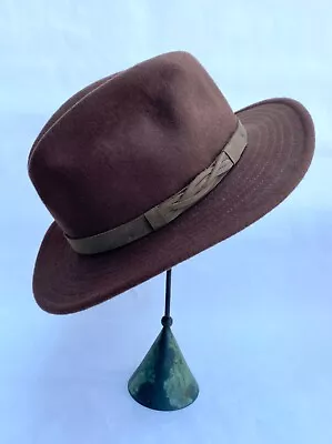 Brown Wool Felt Fedora Tilley Size Large Winter Hat With Ear Flaps Vintage Look • $35