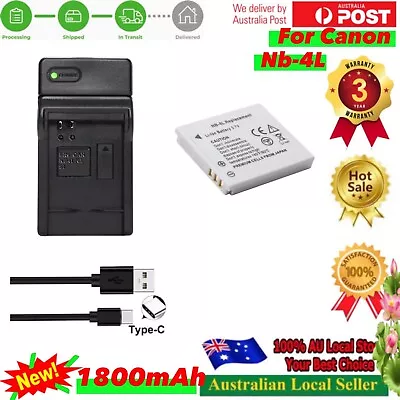 1.8A Battery +USB-C Charger For Canon NB-4L NB4L Digital IXUS 115 117 220 230 HS • $28.80