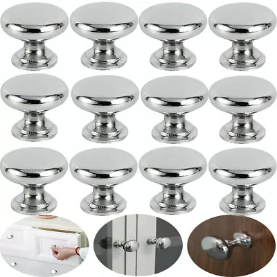 Cabinet Door Knobs With Screws 24mm Round Drawer Handle Metal Pull Chrome UK • £5.99