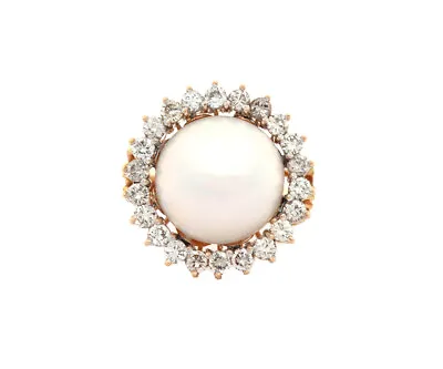 Mabe Pearl And 0.85ctw Diamond Halo Ring In 18K • $1200